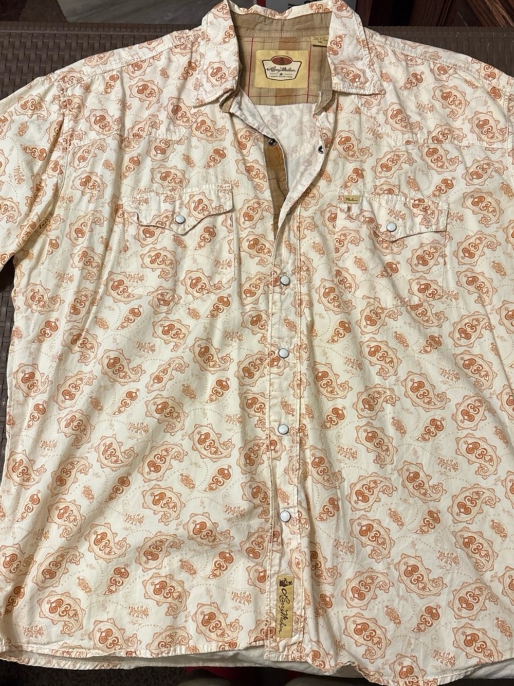 Larry Mahan Cream and Rust Paisley Button-Down Shirt